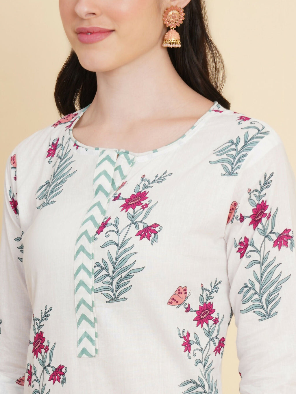 Designer Stylish white Cotton Stitched Suit With Dupatta - Tanisha | Grocsy