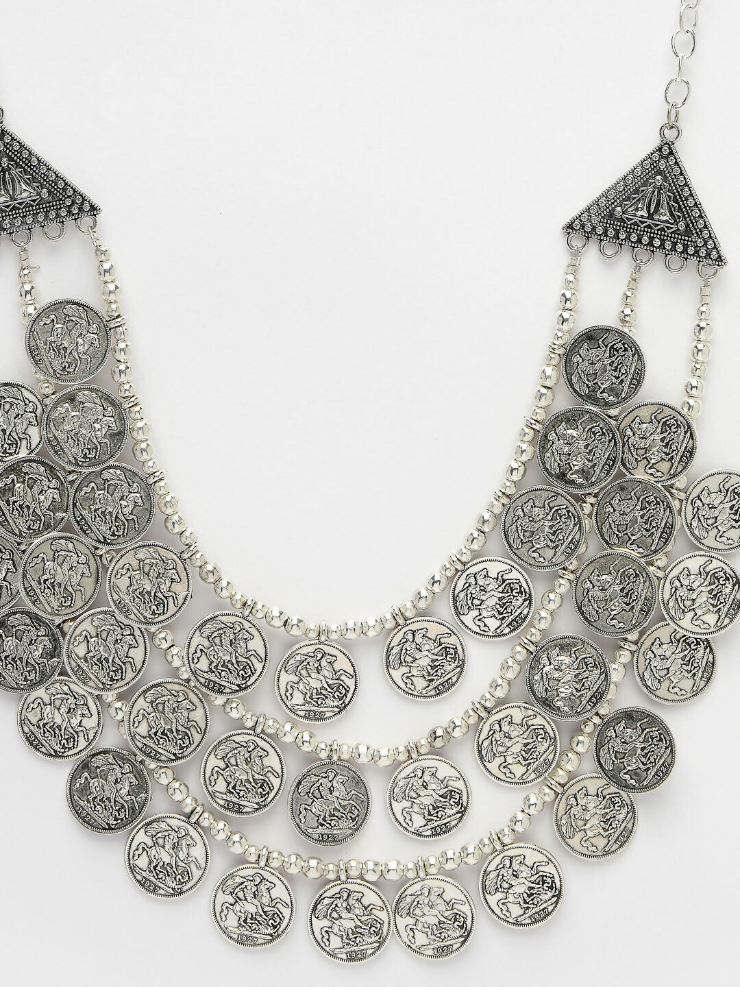 NVR Women's 3 Layered Artificial Beads German Silver Oxidised Necklace | Grocsy