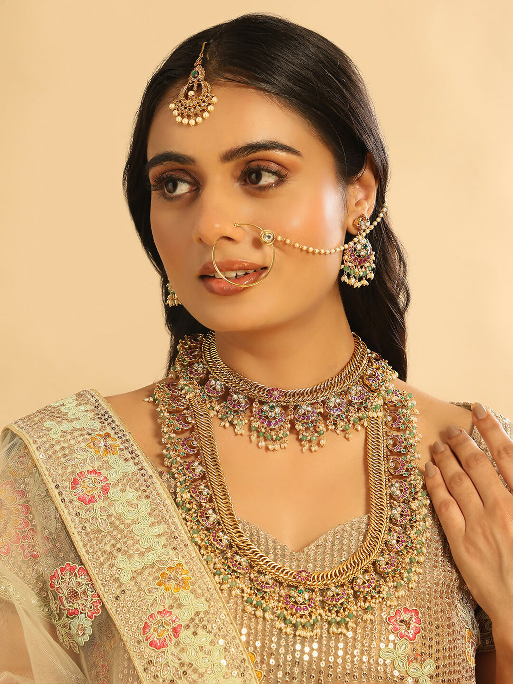 Nuyug 18K Gold Plated Estele Gold Tone Beaded Long Necklace Set | Grocsy