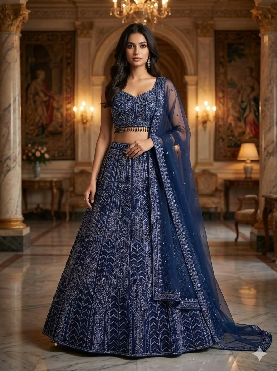 Lehenga Mart Designer Indian Wedding Lehenga Choli-Blue | Grocsy