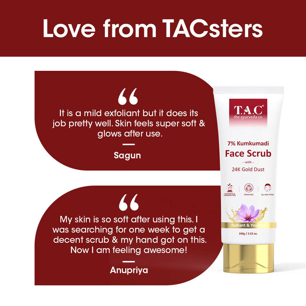 TAC - The Ayurveda Co. 7% Kumkumadi Face Scrub with Saffron & 24k Gold | Grocsy