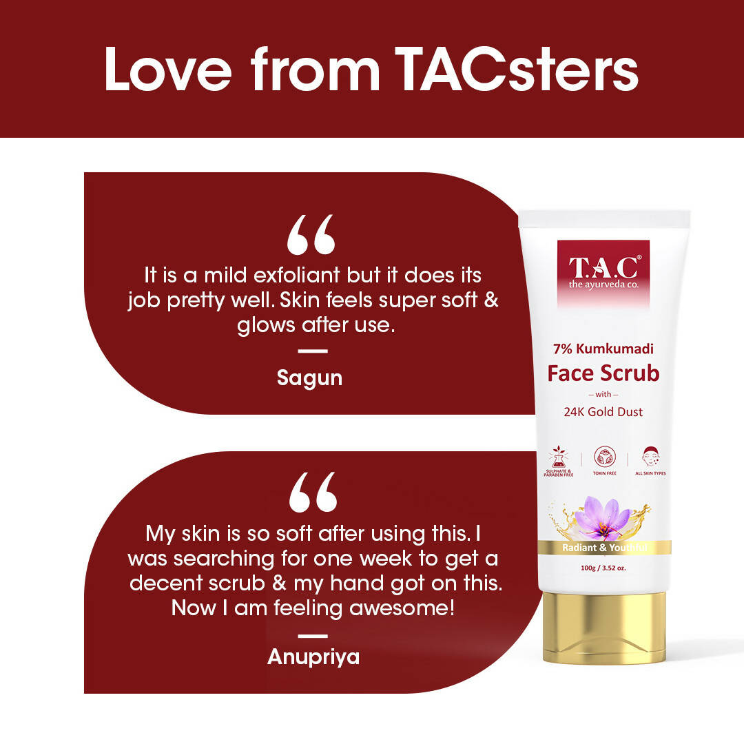 TAC - The Ayurveda Co. 7% Kumkumadi Face Scrub with Saffron & 24k Gold | Grocsy