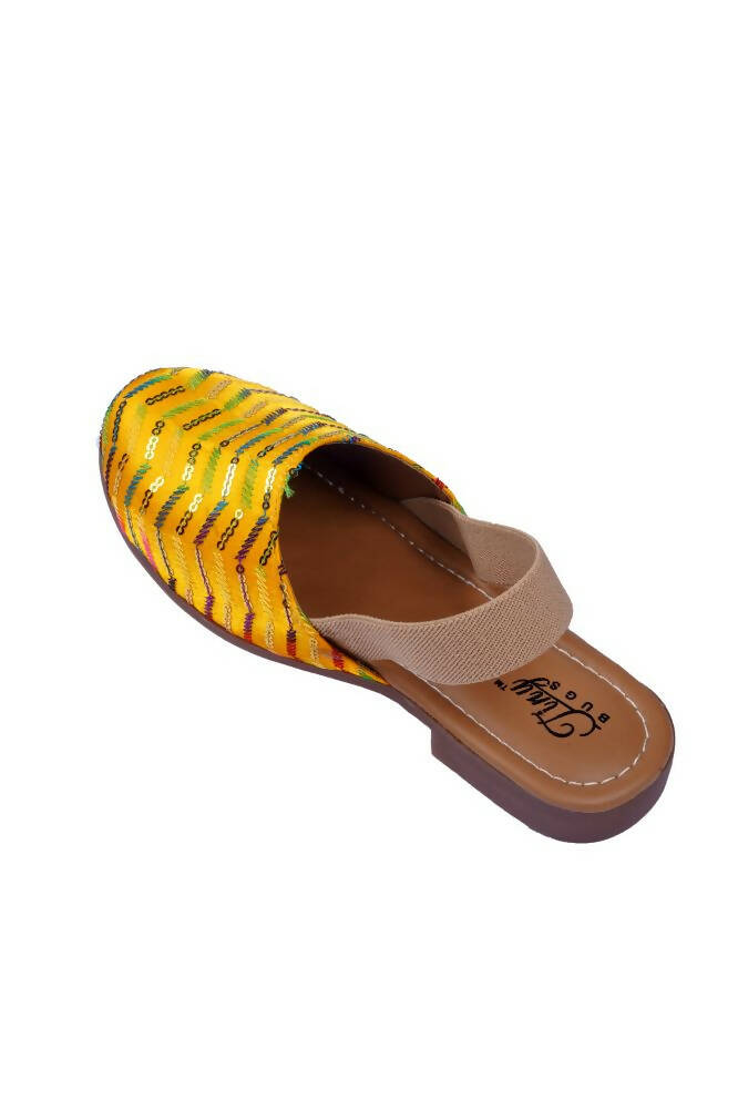 Tiny Bugs Girls Embroidered Strap Ethnic Jutis-Yellow | Grocsy