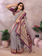 Aastha Fashion Grey Kalamkari Silk Weaving Saree | Grocsy