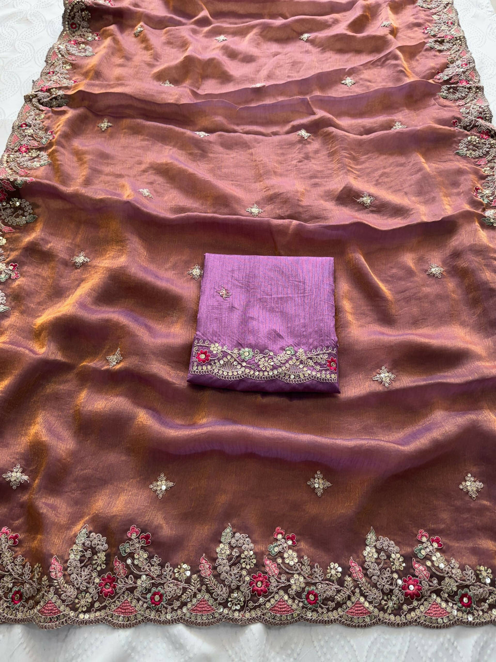 Teeya Creation New Womens Latest Party Wear Soft Chiffon Silk Saree-Peach | Grocsy
