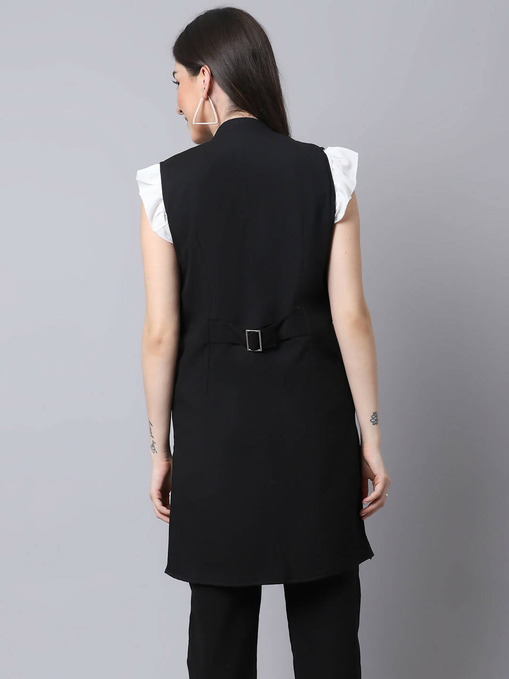 Even Apparels Black Polywool Open Front Women's Long Coat PW668 | Grocsy