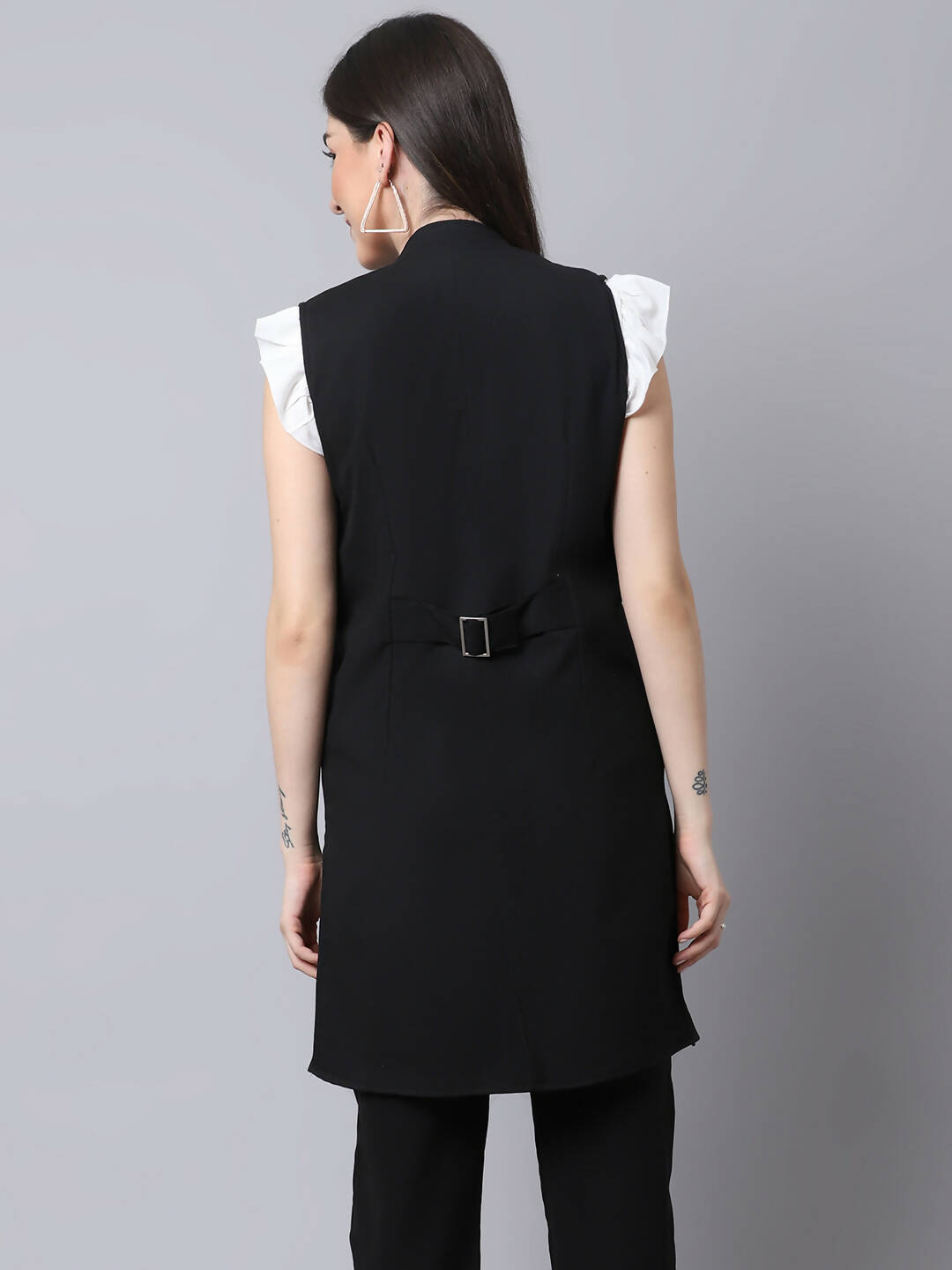 Even Apparels Black Polywool Open Front Women's Long Coat PW668 | Grocsy