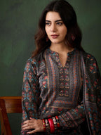 Sangria Self Design Winter Pashmina Straight Kurta & Trouser With Dupatta | Grocsy