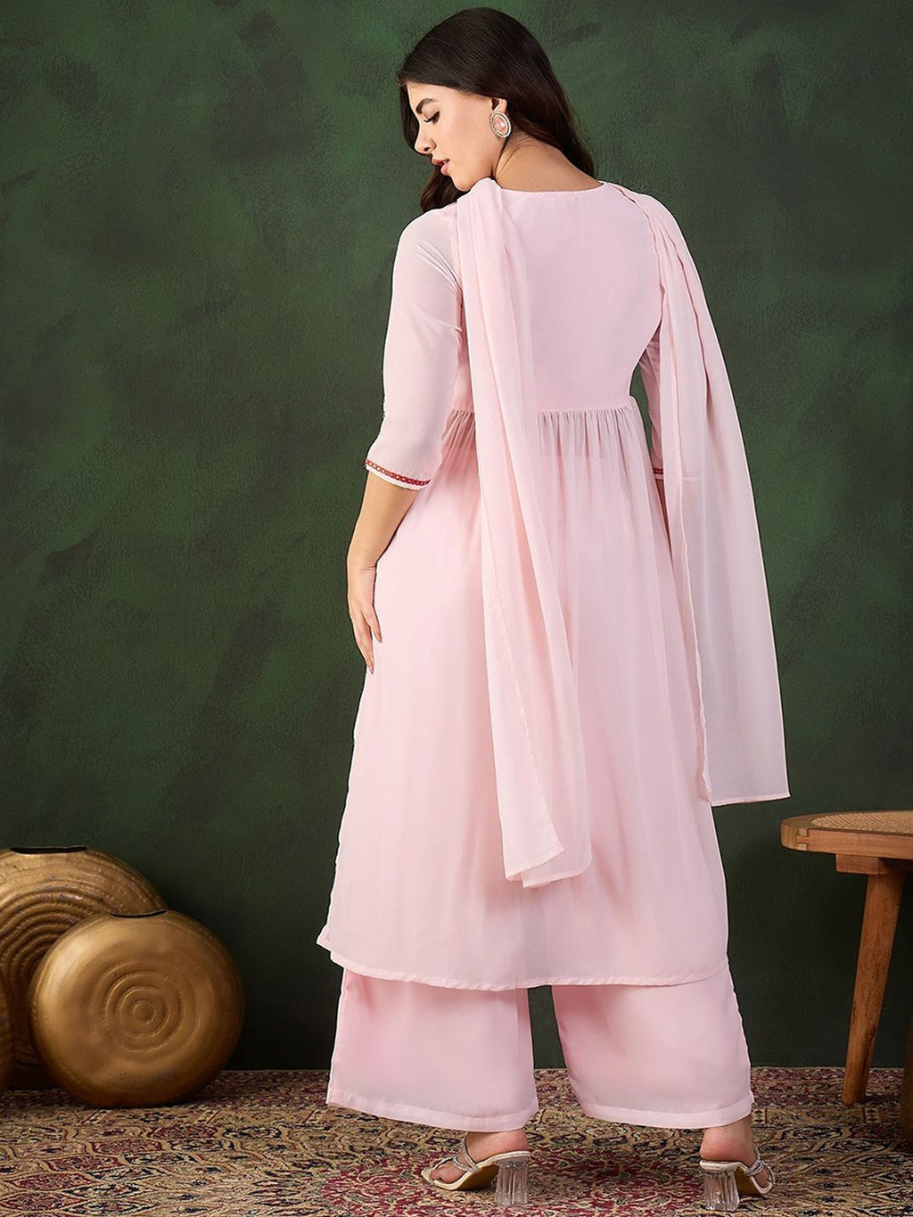 Sangria Embroidered Kurta, Palazzo With Dupatta | Grocsy
