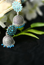 Mominos Fashion Joharkamal Kundan work Jhumka with Sky Blue Beads