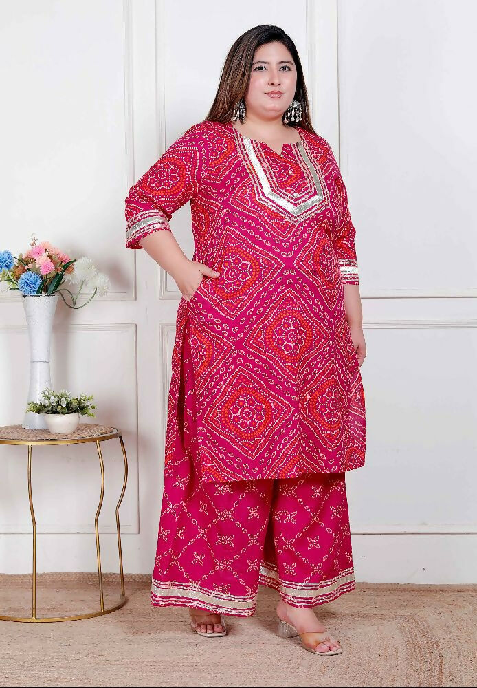 Miravan Plus Size Women'S Embellished Ethnic Cotton Kurta With Palazzo | Grocsy