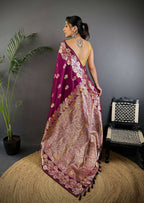 Joban Fashion Meenakari Maroon Woven Soft Silk Saree | Grocsy