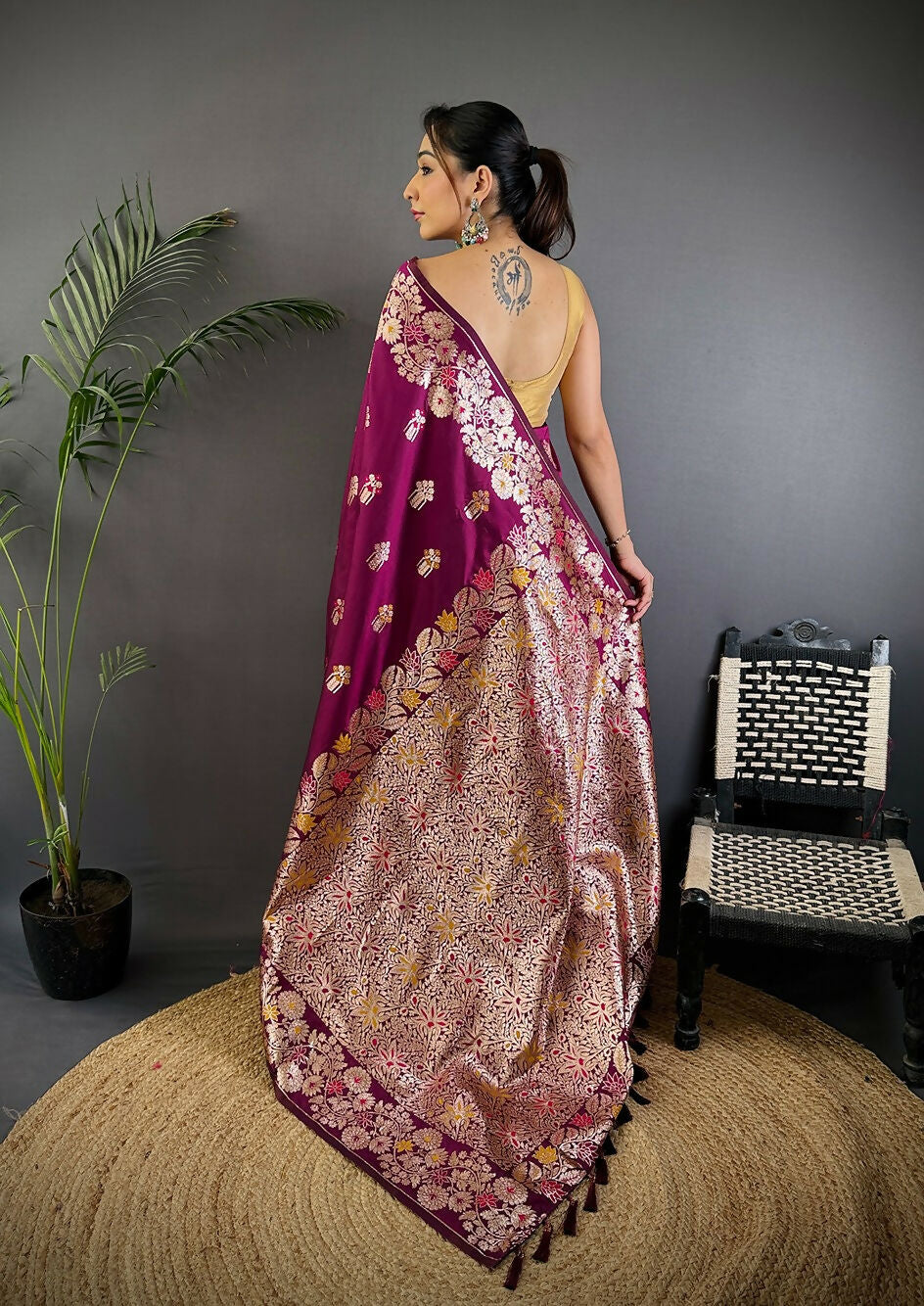 Joban Fashion Meenakari Maroon Woven Soft Silk Saree | Grocsy