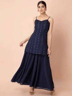Indya Navy Blue Georgette Kurta | Grocsy
