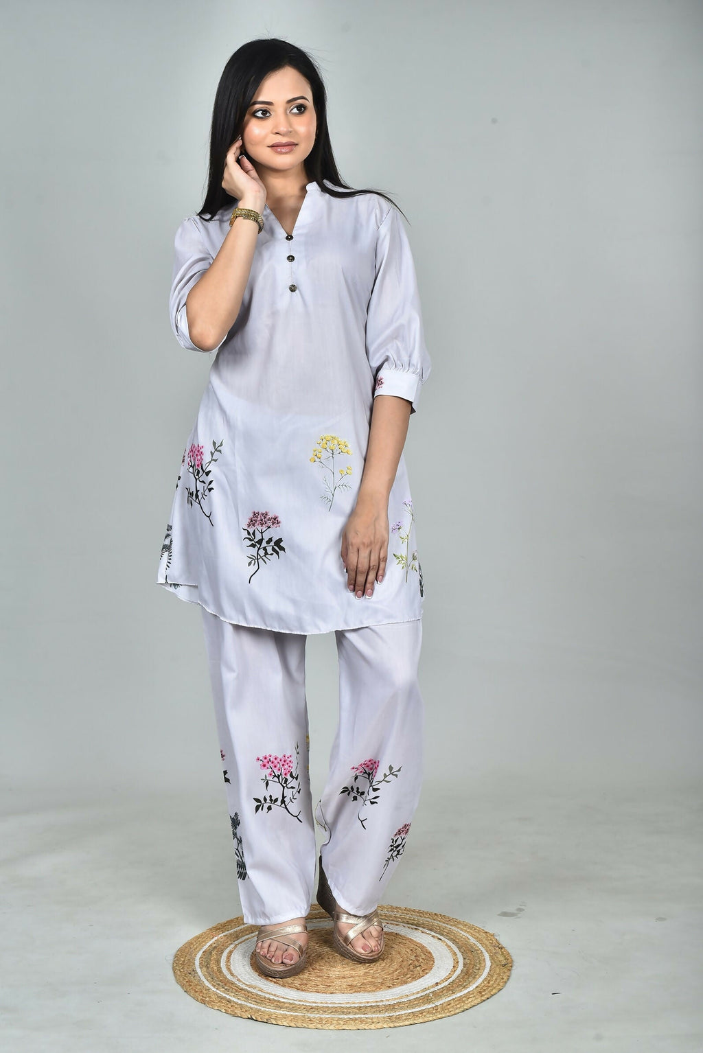 Morchari Digital Print Semi Muslin Co-Ord Set Top & Trouser-Multicolor | Grocsy