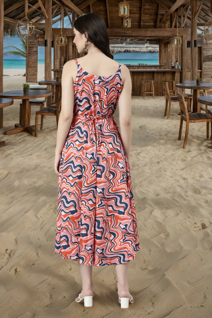 Souchii Multicolour Abstract Print Fit & Flare Midi Dress | Grocsy