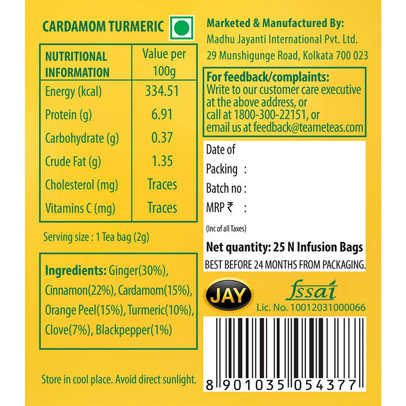 Teame Cardamom Turmeric Detox Infusion Bags | Grocsy