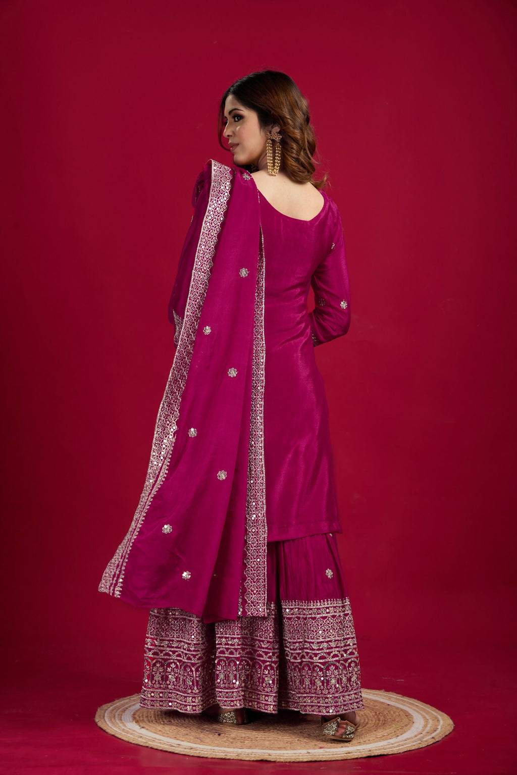 Joban Fashion Rani Kurta Set Silk Sequins , Zari, Coding & Thread Embroidered work | Grocsy