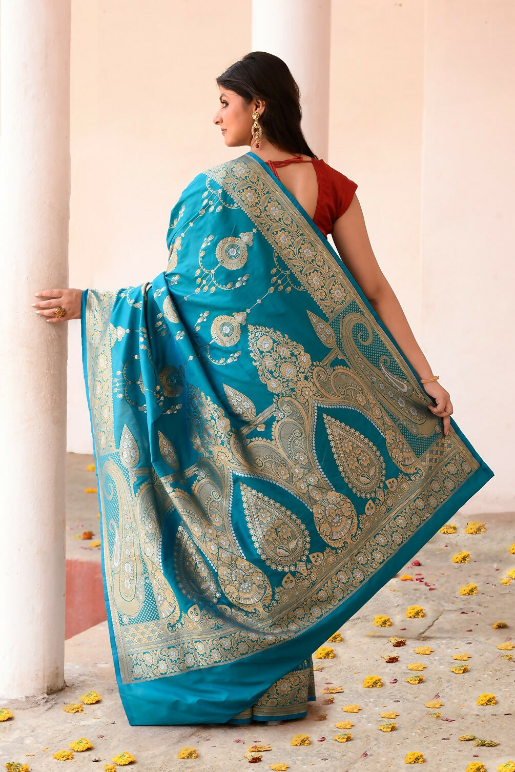 Joban Fashion Blue Banarasi Soft Pure Handloom Banarasi Silk Saree | Grocsy