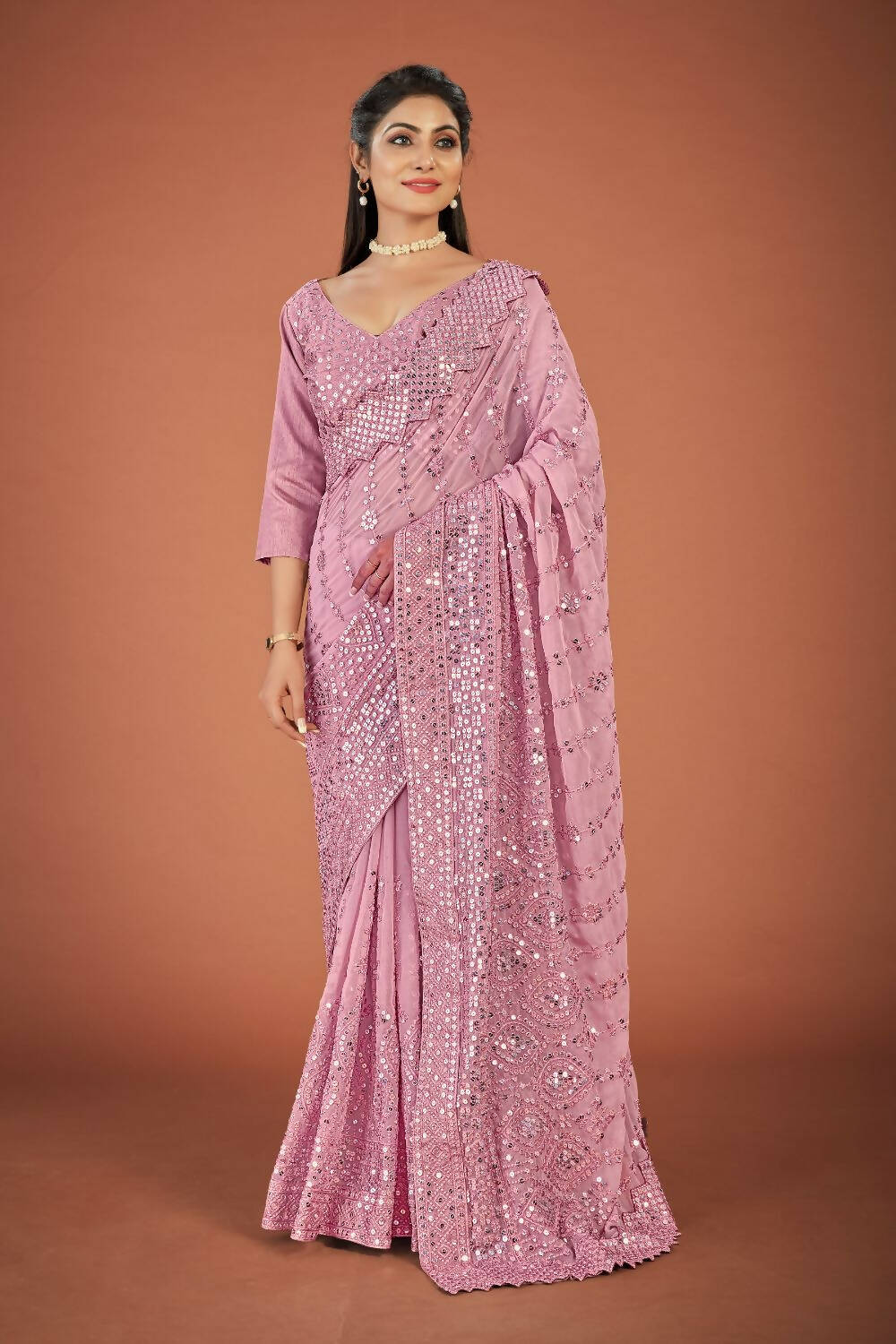 Vamsee Onoin Georgette Designer Saree | Grocsy