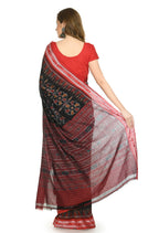 Vamika Sambalpuri Ikat Cotton Dehabandha Tribal Maroon & Orange Saree | Grocsy