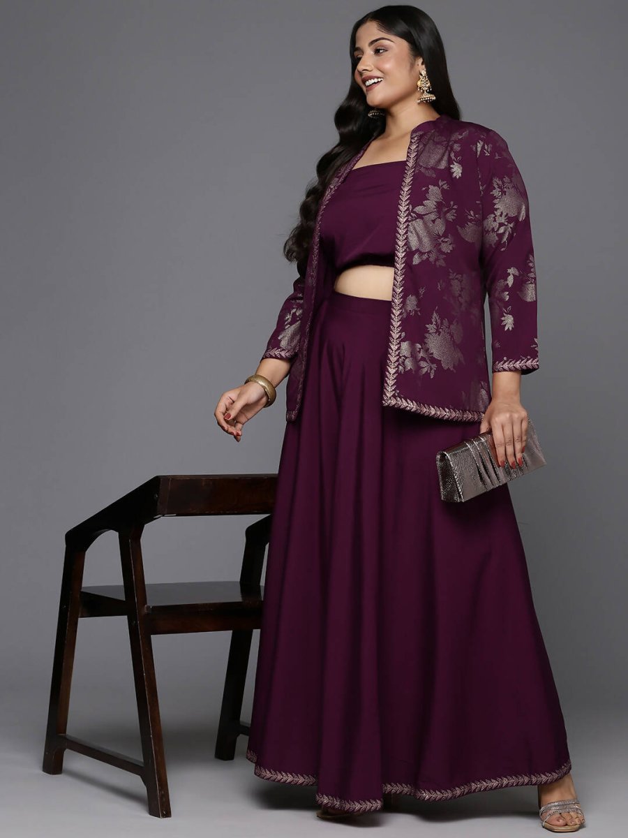 Ahalyaa Women's Traditional Wear Co-ords - Burgundy | Grocsy