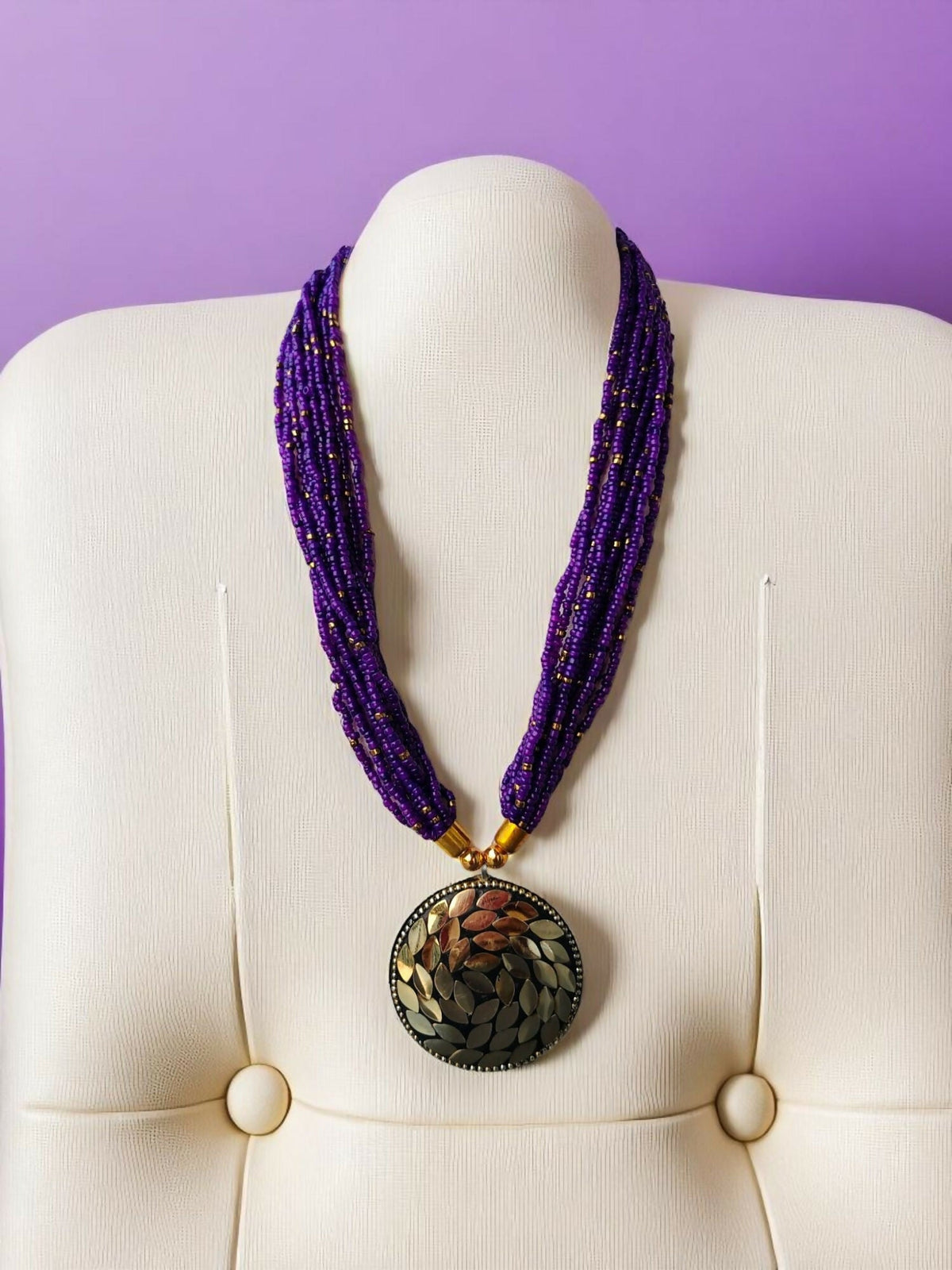 Inhanns Everyday Statement Beaded Pendant Necklace - Purple | Grocsy