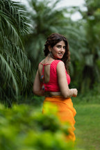 Amodini Designer Studio Women's Coral Chinon Lehriya Sleeveless Blouse | Grocsy