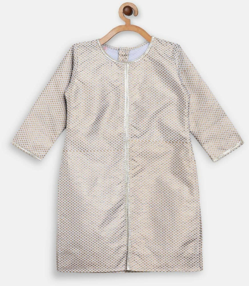 Ahalyaa Poly Silk Gold Printed Straight Kids Kurta With Palazzo For Girls | Grocsy