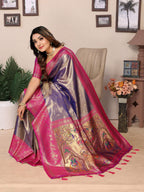 Aastha Fashion Purple Tissue Silk Weaving Saree | Grocsy