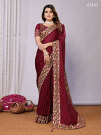 Maroon Silk Georgette Resham And Zari Embroidery Saree - Norita Saumya | Grocsy