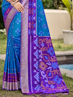 Shree Shyam Fashion Pochampalli Silk Blue Saree | Grocsy