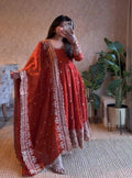 Teeya Creation Vibrant Orange Heavy Border Gher Anarkali Suit For Women | Grocsy
