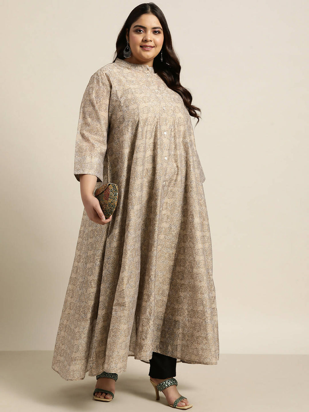 Juniper Women`S Beige Rayon Festive Wear Printed Anarkali Kurta | Grocsy
