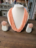 Inhanns Vibrant Handmade 20 Layers Beaded Necklace With Matching Earrings - Light Peach | Grocsy