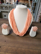Inhanns Vibrant Handmade 20 Layers Beaded Necklace With Matching Earrings - Light Peach | Grocsy