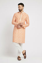 Ethnic India Orange Men's Kurta Ethnic Motifs Polyester | Grocsy