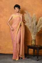 Very Much Indian Designer Mul Cotton Handloom Saree with Sequins - Peach | Grocsy