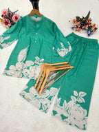 Teeya Creation Stylish Teal Casual Co-ord Set with Floral Print | Grocsy