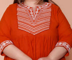 Miravan Womens Plus Size Floral Embroidered Rust Straight Cotton Kurta & Palazzo With Dupatta Set | Grocsy