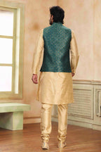 Raivat Ethnic Jacquard Banarasi Silk Woven Work 3 Pics Jacket Set In Green Colour | Grocsy