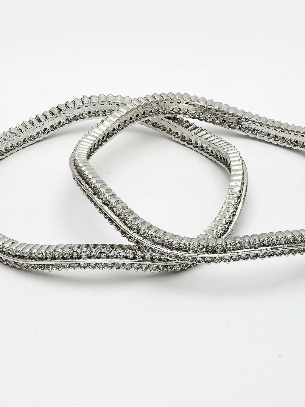 NVR Women's Set of 2 Silver-Plated American Diamond Studded Bangles | Grocsy