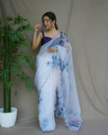 Vamsee Mudra White Organza Saree | Grocsy