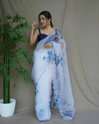 Vamsee Mudra White Organza Saree | Grocsy