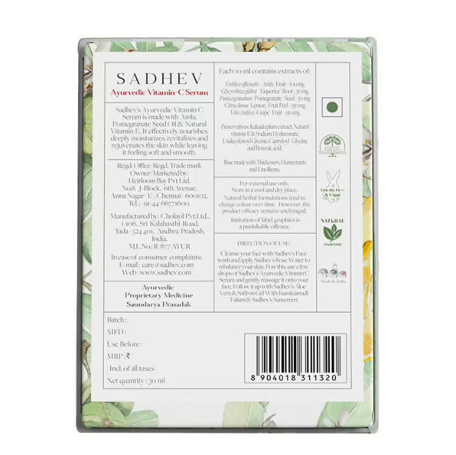 Sadhev Ayurvedic Vitamin C Face Serum | Grocsy
