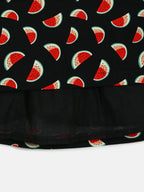 Manet Girls Cotton V Neck Frill Frock Watermelon Printed - Black | Grocsy