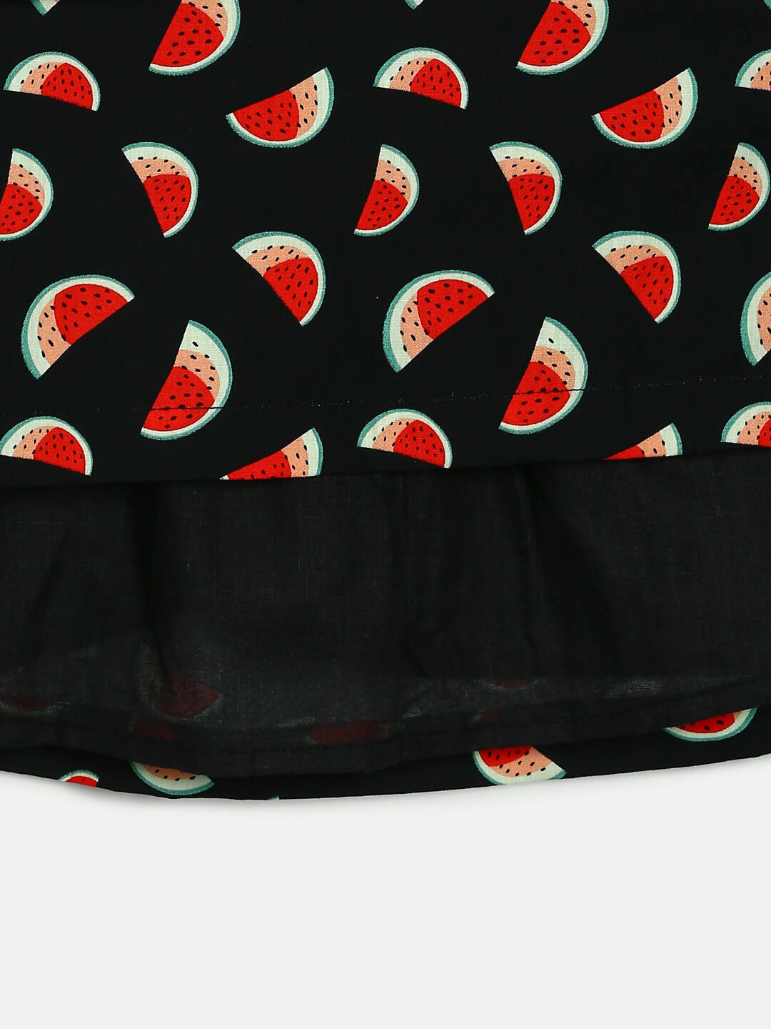 Manet Girls Cotton V Neck Frill Frock Watermelon Printed - Black | Grocsy