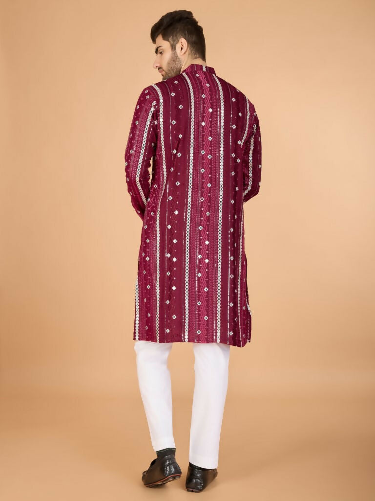 Vastranavya Maroon Exclusive Festival Wear Pure Viscose Rayon Sequence & Foil Mirror Heavy Embroidered Work Kurta | Grocsy