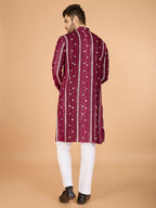 Vastranavya Maroon Exclusive Festival Wear Pure Viscose Rayon Sequence & Foil Mirror Heavy Embroidered Work Kurta | Grocsy