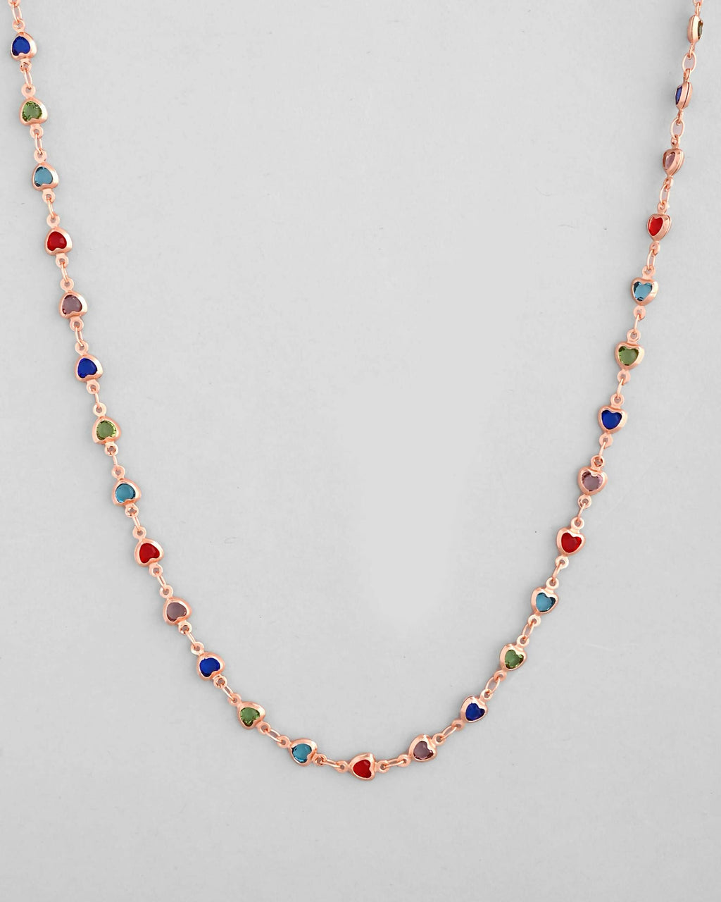 VOJ Gold-Polished Chain For Women With Multi Colour Hearts | Grocsy
